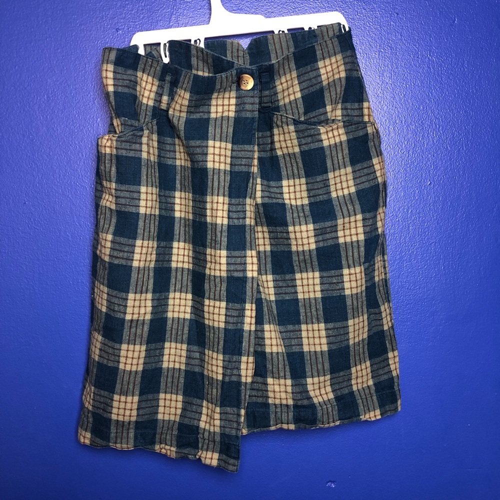 Special 70’s Vintage Plaid Skirt, Size 7/8, Blue Tan and Brown